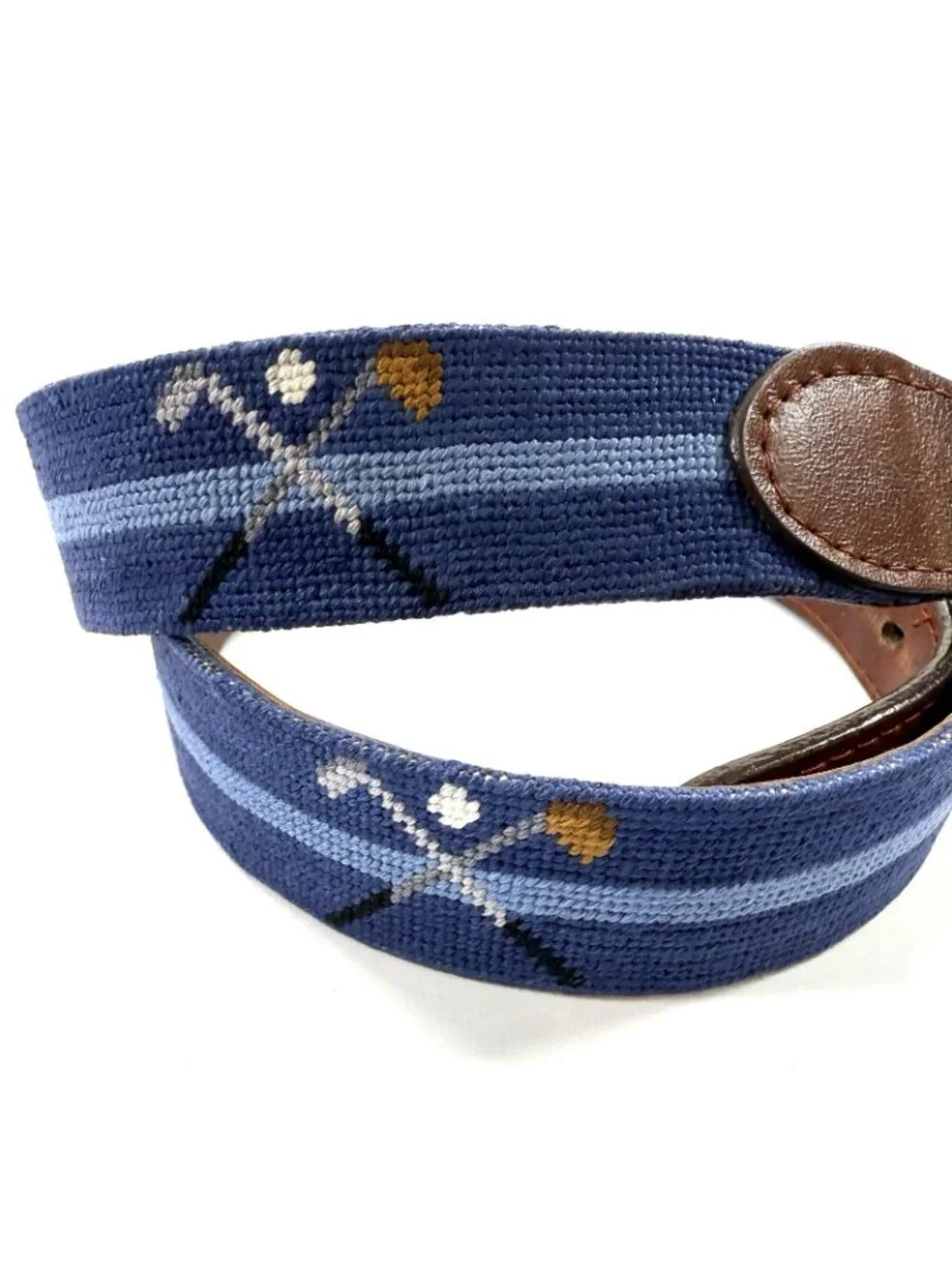 Smathers & Branson Crossed Clubs Needlepoint Golf Belt Navy Sz 32 Hand Stitched